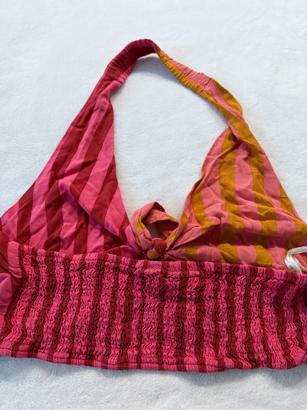 Farm Rio Mixed-Stripe Halter Top V Neck Tie Front Crop Anthropologie Size L E01 - Picture 2 of 5